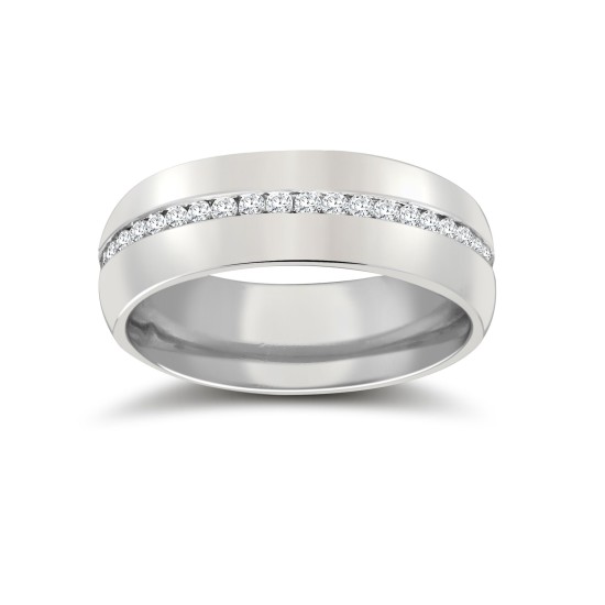 18ct White Gold RBC Court Natural Diamond Wedding Band Fully Set - 8mm - 80pts