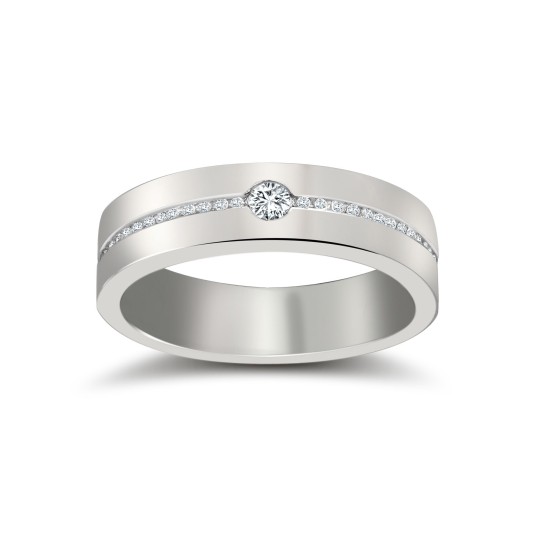 18ct White Gold RBC Flat Court Natural Diamond Wedding Band Half Set - 4mm - 28pts