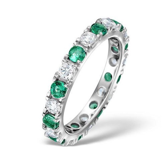 18ct White Gold Claw Set Full Eternity Ring Natural Diamond 1.00ct Emerald 1.10ct H Si