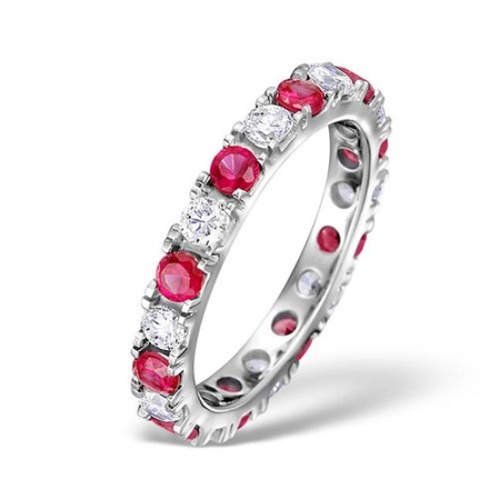 18ct White Gold Claw Set Full Eternity Ring Natural Diamond 1.00ct Ruby 1.50ct H Si