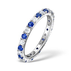 18ct White Gold Claw Set Full Eternity Ring Natural Diamond 0.50ct Sapphire 0.90ct H Si