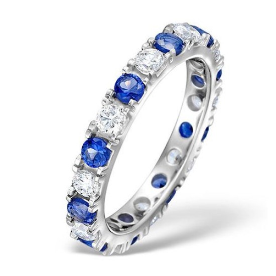 18ct White Gold Claw Set Full Eternity Ring Natural Diamond 1.00ct Sapphire1.70ct H Si