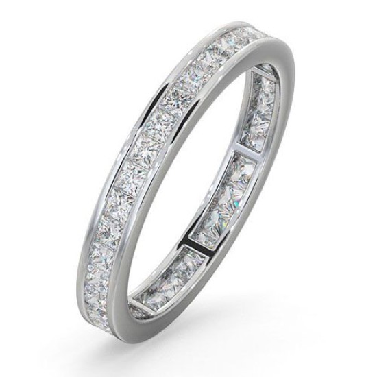 18ct White Gold Channel Set Princess Cut Full Eternity Ring Natural Diamond 1.00ct H Si
