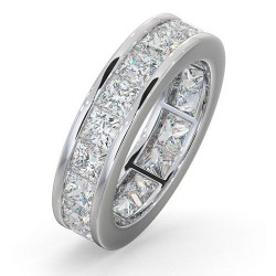 18ct White Gold Channel Set Princess Cut Full Eternity Ring Natural Diamond 5.00ct G VS