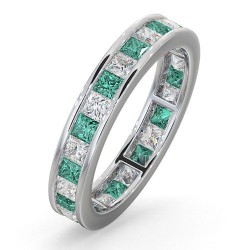 18ct White Gold Channel Set Princess Cut Full Eternity Ring Natural Diamond 1.00ct Em 1.20ct H Si