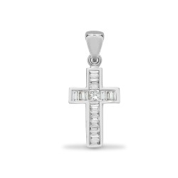 18ct White 0.22ct Princess Cut & Baguette Natural Diamond Cross