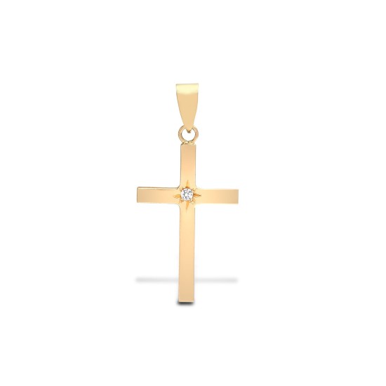 18ct Yellow 0.03ct Natural Diamond Star Set Cross