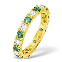 18ct Yellow Gold Claw Set Full Eternity Ring Natural Diamond 0.50ct Emerald 0.70ct G VS