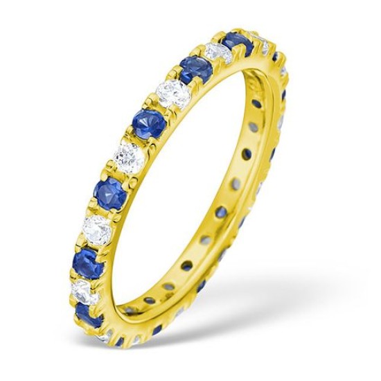 18ct Yellow Gold Claw Set Full Eternity Ring Natural Diamond 0.50ct Sapphire 0.90ct G VS