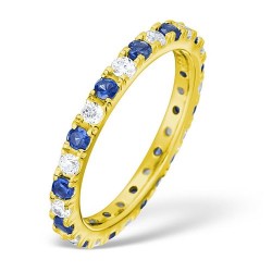 18ct Yellow Gold Claw Set Full Eternity Ring Natural Diamond 0.50ct Sapphire 0.90ct H Si