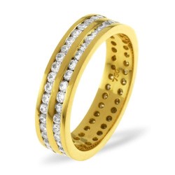 18ct Yellow Gold Channel Set 2 Row Full Eternity Ring Natural Diamond 1.00ct H Si