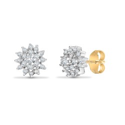9ct yellow gold 50pt claw set Natural Diamond stud cluster earrings.