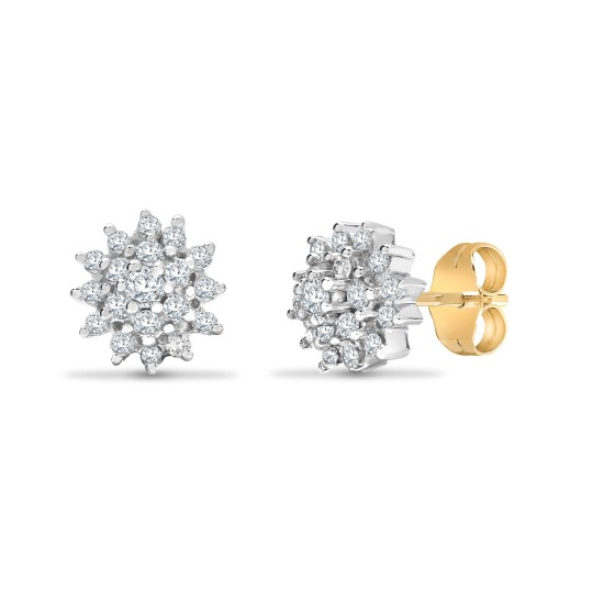 9ct yellow gold 50pt claw set Natural Diamond stud cluster earrings.