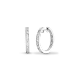 9ct white gold 25pt Natural Diamond Hoop Earrings with a hinge and a notched post fixing.