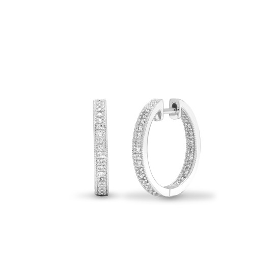 9ct white gold 25pt Natural Diamond Hoop Earrings with a hinge and a notched post fixing.