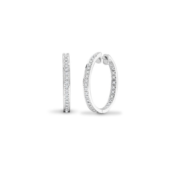 9ct white gold 45pt Natural Diamond Hoop Earrings with a hinge and a notched post fixing.