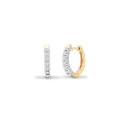 9ct White and yellow gold 25pt Natural Diamond huggie earrings with a hinge and a notched post fixing.