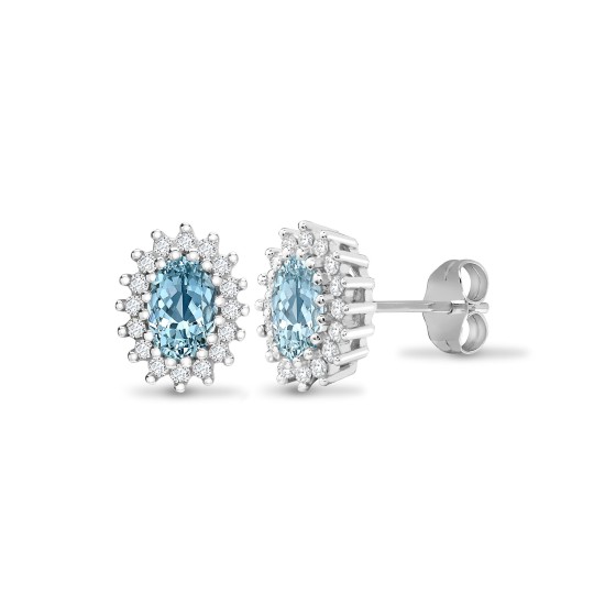 9ct white gold 25pt Natural Diamond and blue topaz stud earrings.