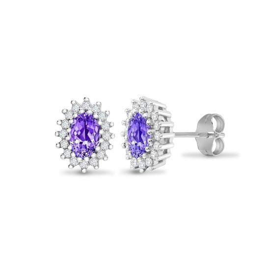 9ct white gold 25pt Natural Diamond and amethyst stud earrings.