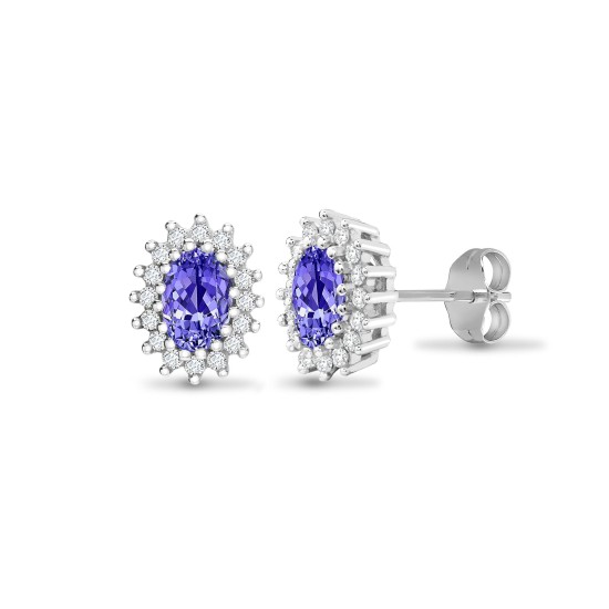 9ct white gold 25pt Natural Diamond and tanzanite stud earrings.