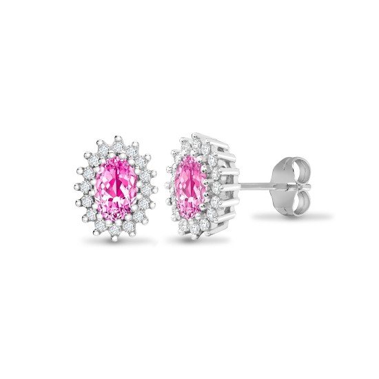 9ct white gold 25pt Natural Diamond and pink sapphire stud earrings.