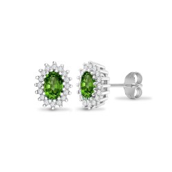 9ct white gold 25pt Natural Diamond and emerald stud earrings.