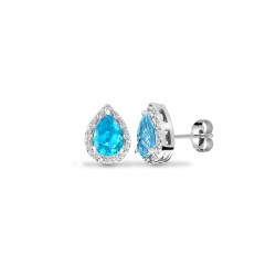 9ct White Dia-0.06ct Blue Topaz- Pear Drop Earrings