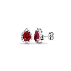 9ct White Dia-0.06ct Garnet- Pear Drop Earrings