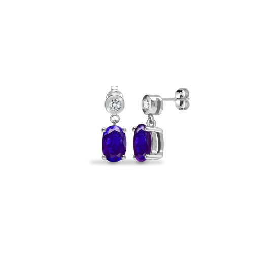 9ct White Dia-7pts Tanz-0.74ct Drop Earrings
