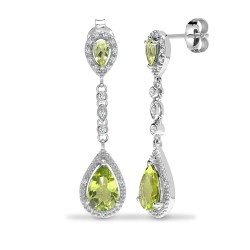 9ct White Dia-19pts Peridot-2.90ct Drop Earrings