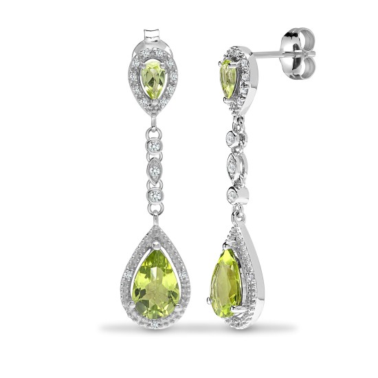 9ct White Dia-19pts Peridot-2.90ct Drop Earrings