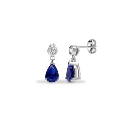 9ct White Dia-8pts Saph-1.80ct Drop Earrings