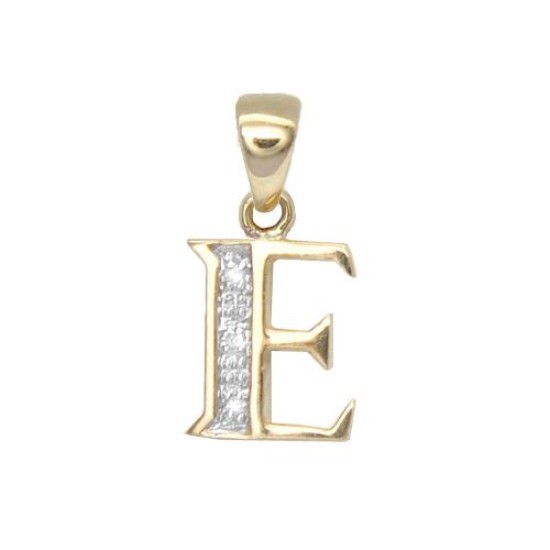 9ct Yellow Gold Natural Diamond Set Initial Pendant -Initial E
