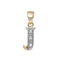 9ct Yellow Gold Natural Diamond Set Initial Pendant -Initial J