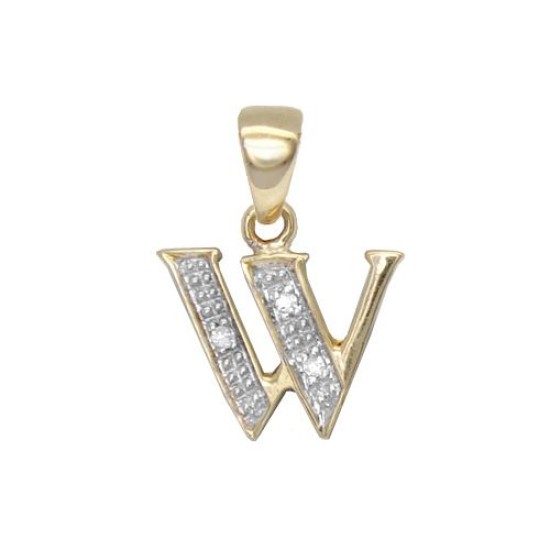9ct Yellow Gold Natural Diamond Set Initial Pendant -Initial W