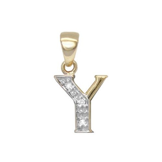 9ct Yellow Gold Natural Diamond Set Initial Pendant -Initial Y
