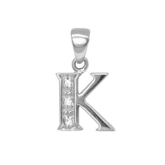 9ct White Gold Natural Diamond Set Initial Pendant -Initial K