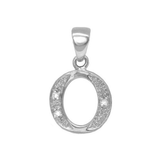 9ct White Gold Natural Diamond Set Initial Pendant -Initial O
