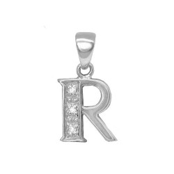 9ct White Gold Natural Diamond Set Initial Pendant -Initial R