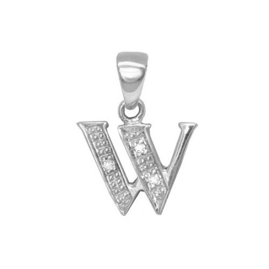 9ct White Gold Natural Diamond Set Initial Pendant -Initial W