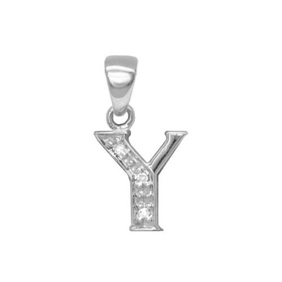 9ct White Gold Natural Diamond Set Initial Pendant -Initial Y