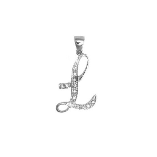 9ct White Gold Natural Diamond Set Initial Pendant -Initial L