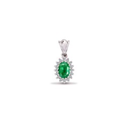 9ct White Gold Natural Diamond And Emerald Pendant