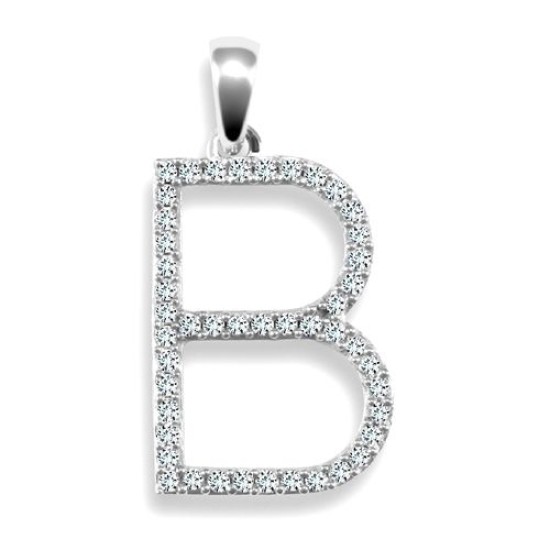9ct White Gold Natural Diamond Set Initial Pendant