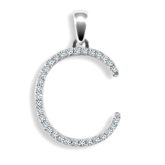 9ct White Gold Natural Diamond Set Initial Pendant