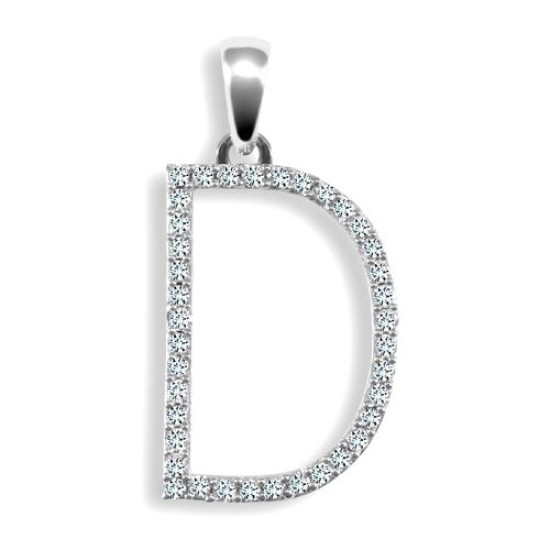 9ct White Gold Natural Diamond Set Initial Pendant