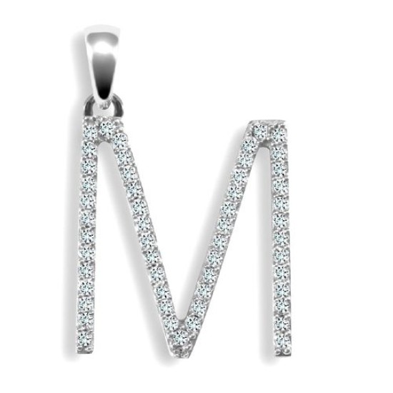 9ct White Gold Natural Diamond Set Initial Pendant