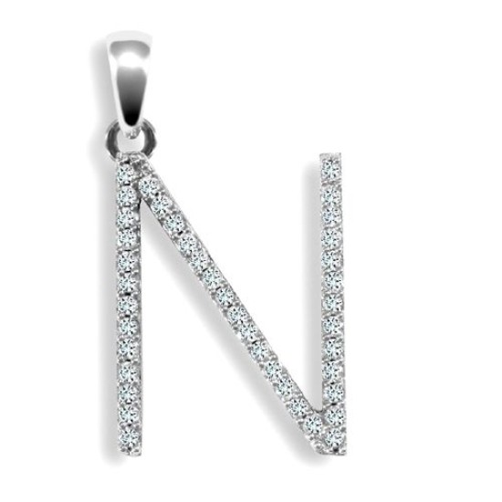 9ct White Gold Natural Diamond Set Initial Pendant