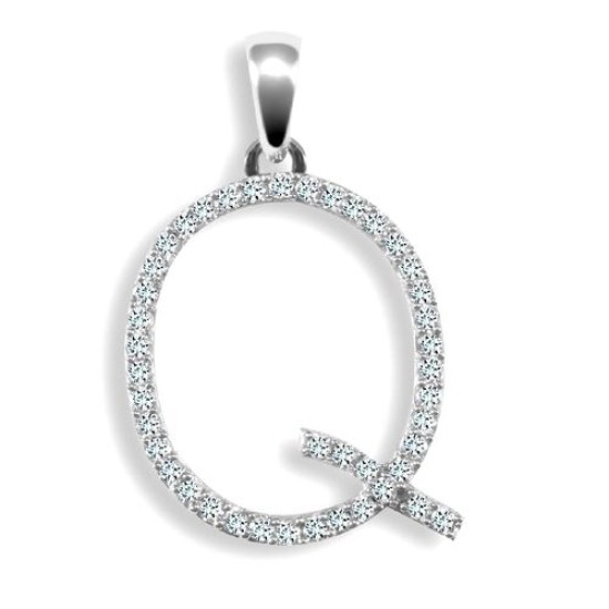 9ct White Gold Natural Diamond Set Initial Pendant