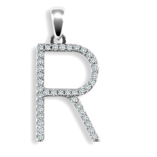 9ct White Gold Natural Diamond Set Initial Pendant